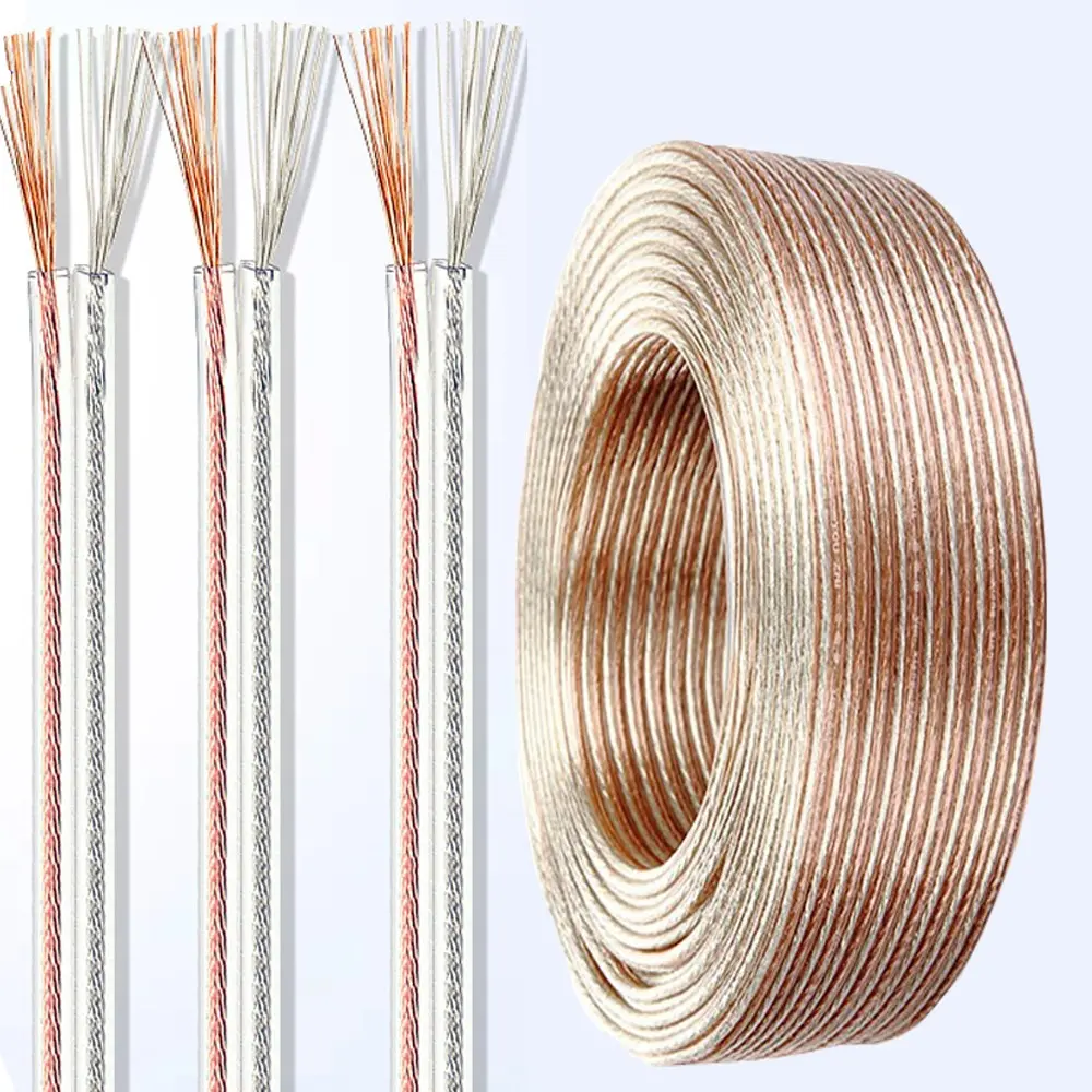Cabl 14-Gauge Audio Stereo Speaker Wire Cable, 2 Conductor, Polarity Marked, Flexible Clear PVC, CCA, Home Theater, HiFi, Surround or Auto Amps, Install