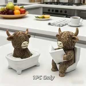 Funny Highland Cow Bathroom Statue, Farmhouse Decor with Book, Funny Home Decor, Non-Electric Resin Cow Ornament, Decorative Sculptures, Cute Animal Design, Cute Collectible Figurines, Home Ornaments, Perfect Easter & Housewarming Gift