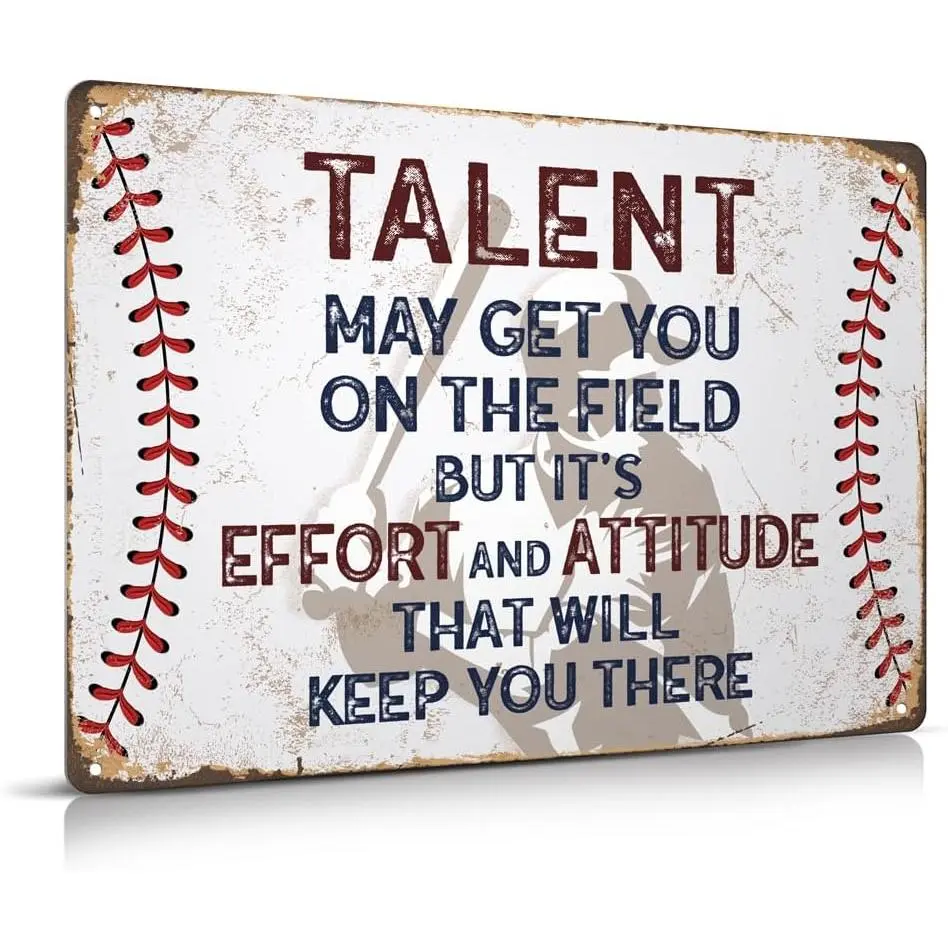 Vintage Baseball Decor for Boys Room Baseball Gifts Motivational Quote Baseball Metal Sign Baseball Posters Accessories for Boys Bedroom Wall Decoration 12"x8"
