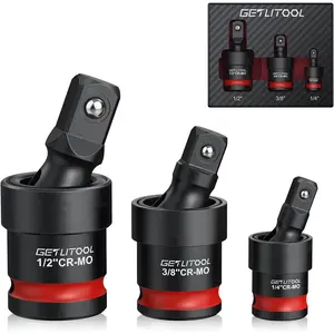 GETLITOOL 3Pcs Swivel Socket Set, Cr-Mo Steel Impact Swivel Socket Set with Corrosion-Resistant Finish, Full 360° Rotation for Impact Wrenches, 1/4", 3/8", 1/2" Drive, Tools for Men's Gift