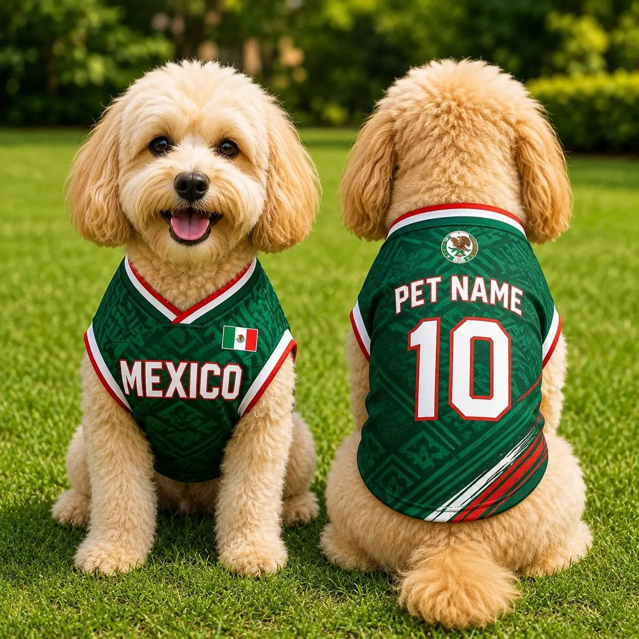 Personalized Mexico Pet Soccer Jersey, Soccer Outfit for Dogs Cats, Mexico Football Shirt Name Number, Cute Puppy Sportswear