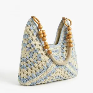 Hand-Knit Paper Rope Crochet Boho Shoulder Bag - Fashionable, Lightweight, Functional Sports & Outdoor Accessory for Beach, Vacation, Boho Shoulder Bags summerwins