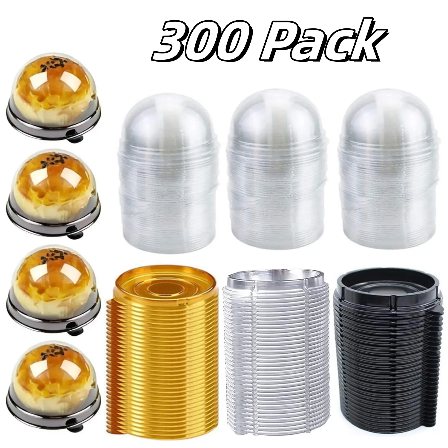 300 Pack Clear Plastic Mini Cupcake Containers Individual Packaging Mini Cupcake Holder, Disposable Treat Boxes with Dome Lids for Muffin Mooncake Cake Macaron