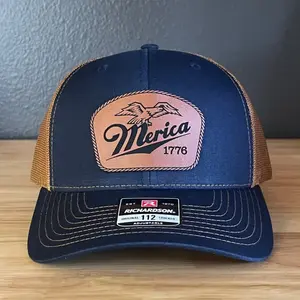 Merica 1776 Eagle Patriotic Leather Patch Hat Trucker Hat Snapback Beanie Hat