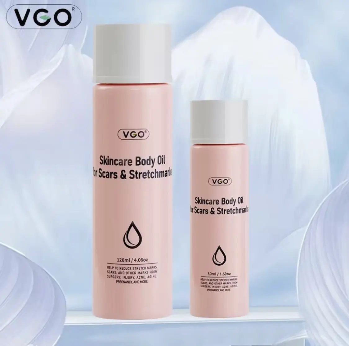 VGO Body Oil Light Sesame Formula 50ml Belly Cream & 16oz Oil for Scars, Stretch Marks, Firming, Hydration, Nourishment & Radiant Healthy Skin