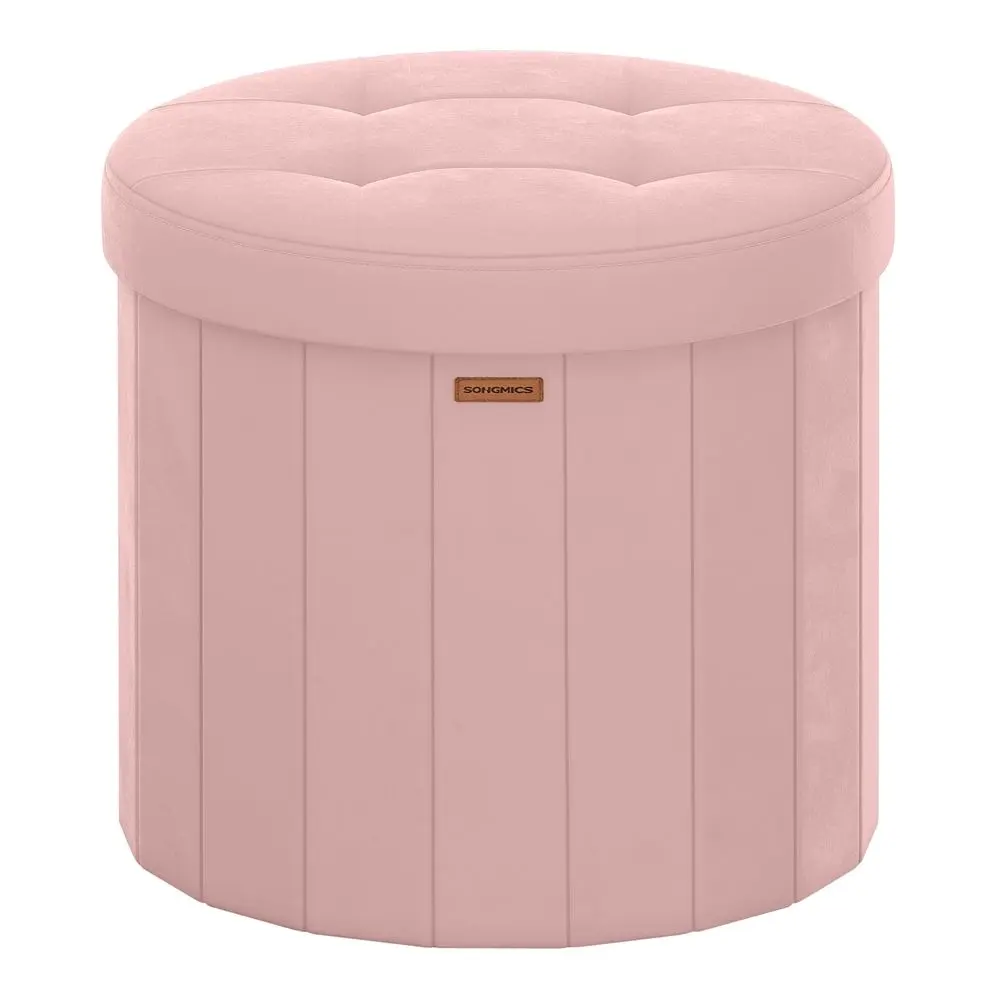 SONGMICS Mazie Collection Upholstered Round Storage Ottoman - Foldable Footrest Stool with Removable Lid, Easy Assembly, Velvet Vanity Stool for Bedroom, Living Room, Upholstered Storage Ottoman, Footstool
