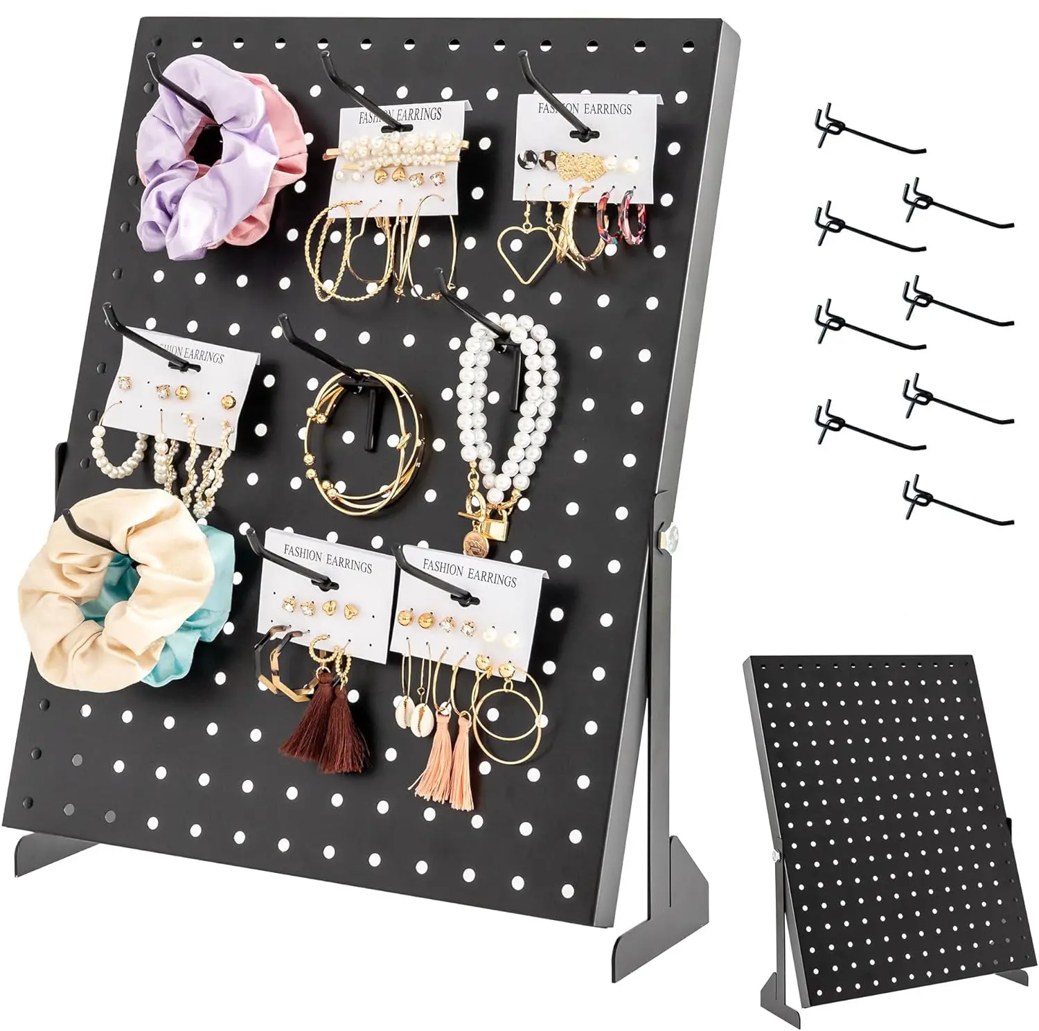 Freestanding Rust-Resistant Metal Pegboard Accessory Holder - Multifunctional Tool Rack with Hooks, Easy Assembly, No Installation Hassle for Vanity Organisation, Home Display, Organiser
