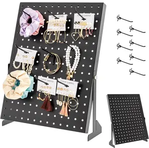 Rust-Resistant Metal Pegboard Vanity Jewelry Organizer, Freestanding Installation-Ready Tool Rack with Hooks for Earrings, Necklaces, Bracelets, Scrunchies - Retail Display & Home Tool Organizer