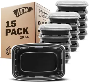 FRESHWARE 15-Pack 28oz 1-Compartment Kitchen Meal Prep Containers with Lids - Sturdy BPA-Free Plastic, Reusable, Stackable, Microwave/Dishwasher/Freezer Safe, Snack Storage Organizer (Color May Vary)