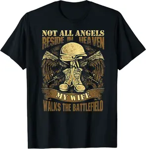 Wife Military Veteran Family Angel Walk Battlefield T-Shirt - Angelacarcam Shop 98B07TSTFKTG