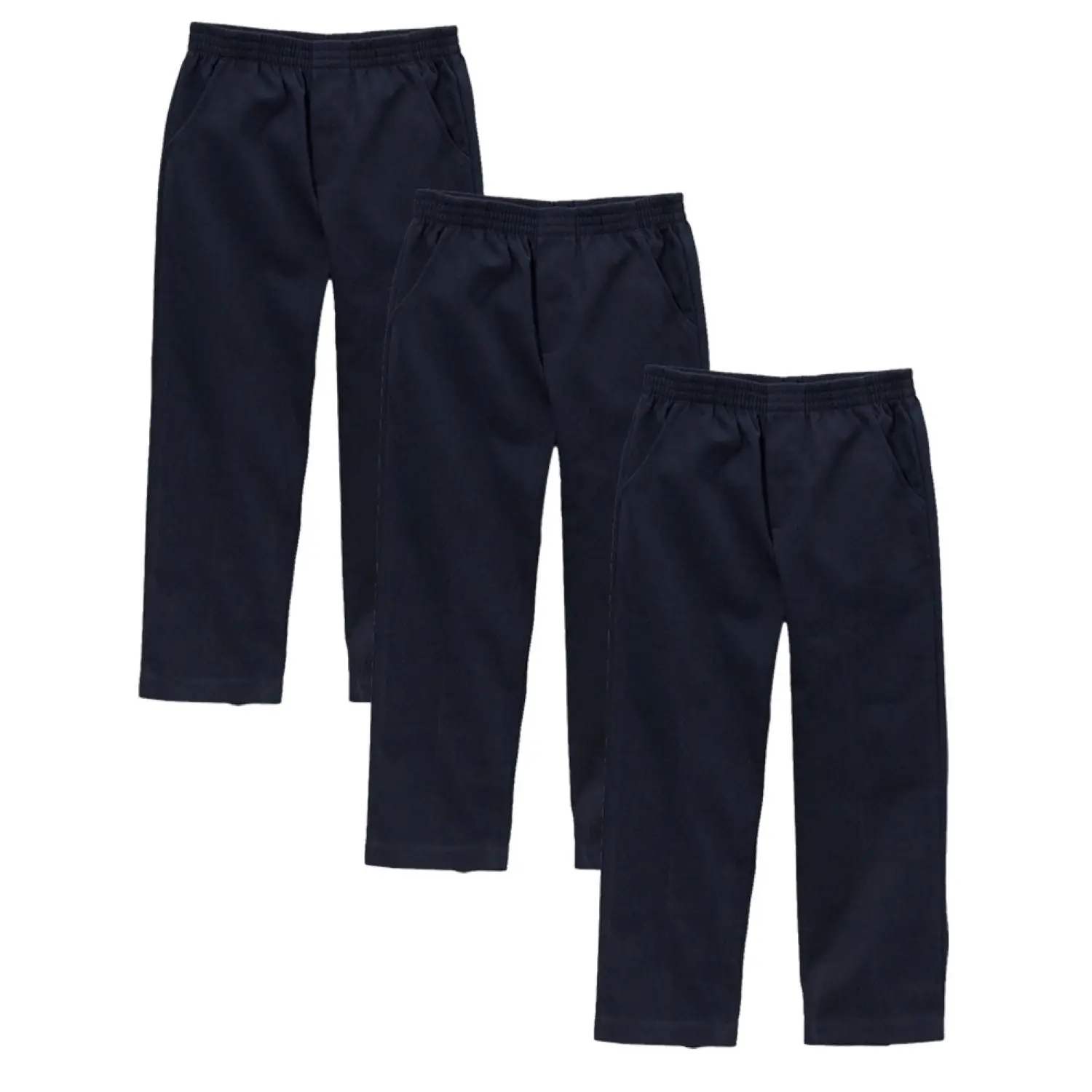 unik Boys' Navy School Uniform Pull-on Pants - Full Stretch All-Elastic Waist Casual Wear, 3-Pack, Ages 4-16 (BU03)