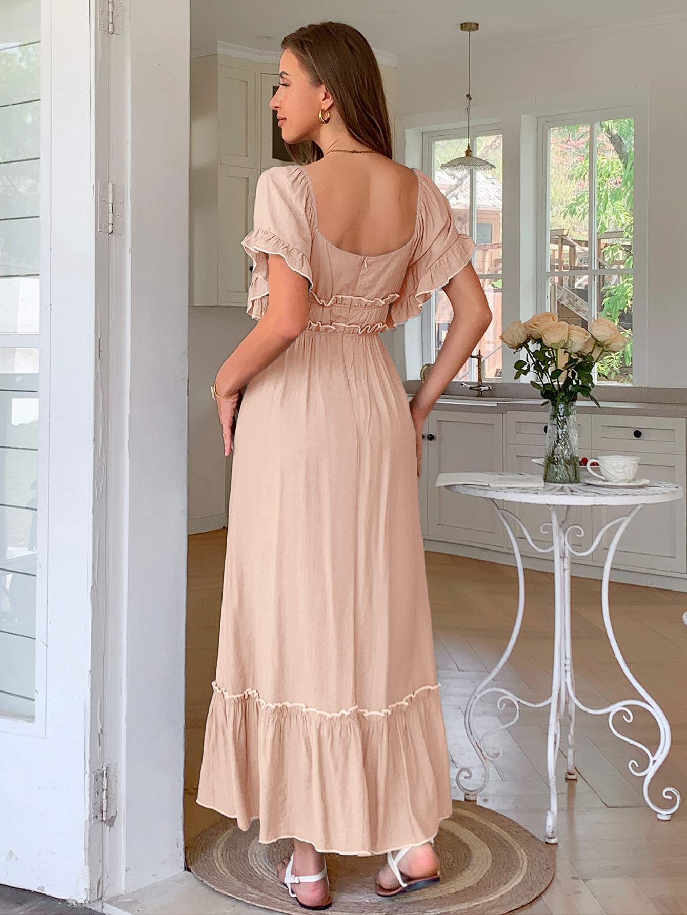 European And American Leisure Vacation Style Stringy Selvedge Short Sleeve Dress