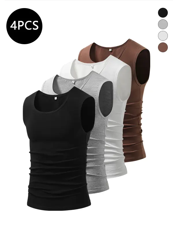 Men’s summer minimalist solid-color racerback tank top multipack, lightweight breathable sleeveless top for everyday casual wear, fitness, and running, suitable as an inner layer