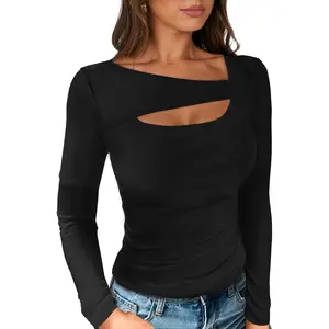 ANRABESS Womens Cutout Tops Trendy Sexy Long Sleeve Shirts Ribbed Slim Fit Tee 2025 Fall Fashion Going Out Tshirts Clothes
