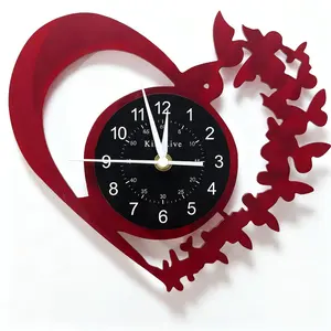 Heart Butterfly Vinyl Wall Clock, Unique Heart Design, Silent Operation, No Battery Included, Living Room Bedroom Office Decor, Holiday Gift, Perfect Gift, Home Decor