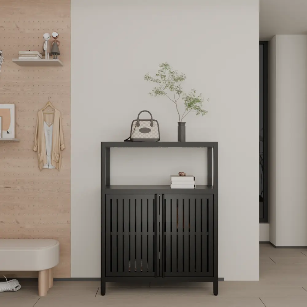 Black Large Capacity Bamboo Storage Cabinet Furniture for Bathroom Living Room Bathroom Bamboo Storage Cabinet With Shelves