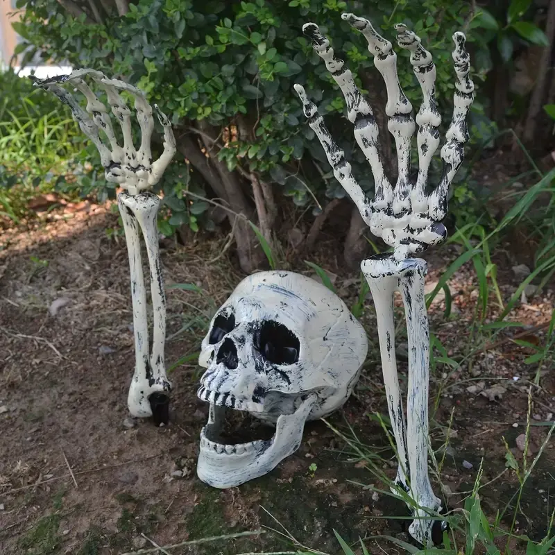 3-Piece Halloween Floor Decoration Skeleton Props Set, Ghostly Garden Skeletons for Spooky Home Decor, Festive Halloween Party Accessories
