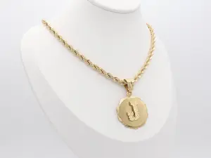 Gold Initial Necklace for Men 30mm Circle Pendant 14k Gold Plated 5mm French Rope Chain Lifetime Replacement Guarantee Perfect for Birthdays