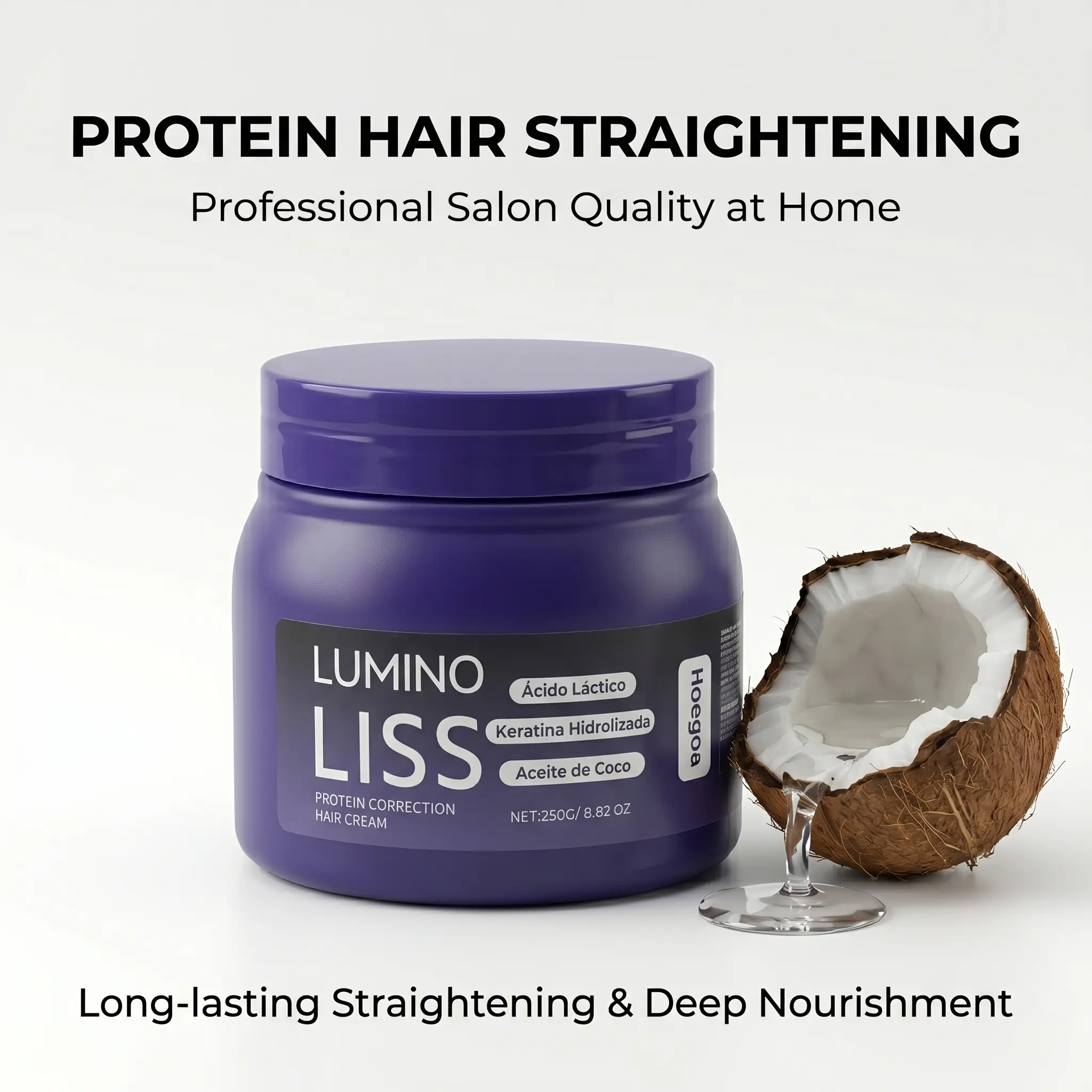 Hoegoa Lumino Liss Keratin Hair Cream, Formaldehyde-Free Protein Treatment for Frizz Control, Deep Repair &Smoothing, Nourishing Haircare for All Hair Types - 250g(8.8o2), curly hair