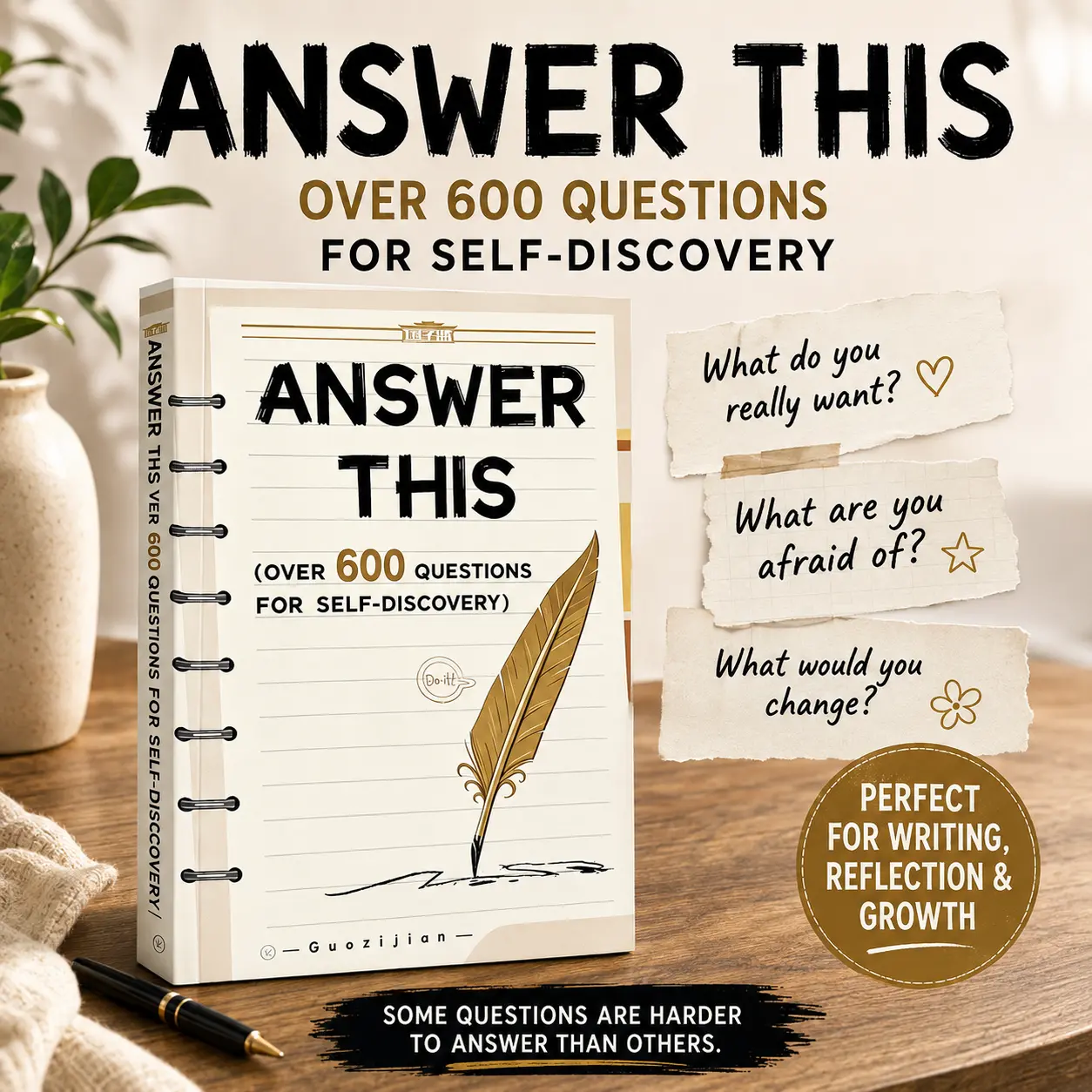 【BB Books】Guided Self-Discovery Journal - English Creative Writing Soft Cover Notebook, 600+ Prompts, 216 Pages Single Copy, Gifts for Adults for Personal Growth & Self-Care,techvibes