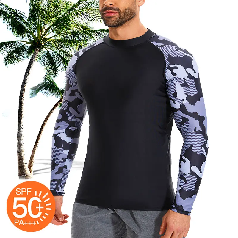 Cattibor Men's Long Sleeve Rash Guard, UPF 50+ Sun Protection Quick-Dry Swim Shirt, Compression Sporty T-Shirt for Surfing & Workout, Sporty T-Shirts