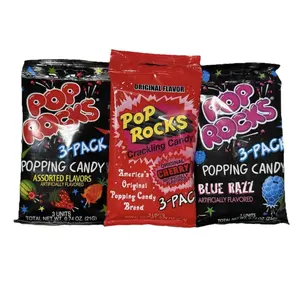 3 Pack Pop Rocks Popping Candy - 0.74oz  per Pack - 1 Pack with 3 Pieces - Blue Razz, Cherry & Assorted Flavor - Sweet Candies Fruity Snack Bonbon Raspberry Watermelon Strawberry Party Candy
