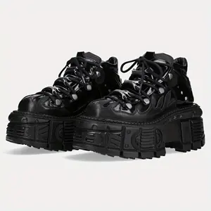 Men's Retro Chunky Platform Shoes - Thick-Soled Height Increase, Upper & Rubber Sole, Lace-Up Low-Top Design for Streetwear, Hiking & Casual Outfits