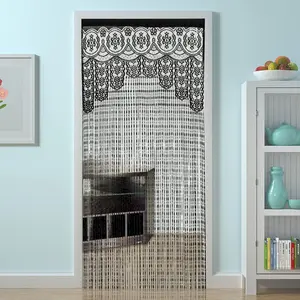String Door Privacy Lace Curtain Macrame Boho Doorway Window Curtains for Wall Divider Windows Door Covers Decorative Room Separation (35*79in/90*200cm,Black)