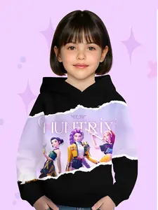 Girls' Cartoon Digital Print, Graphic Print Hoodie, Long Sleeve Fitted Casual Style, Colorblock Design, Perfect Gift Idea