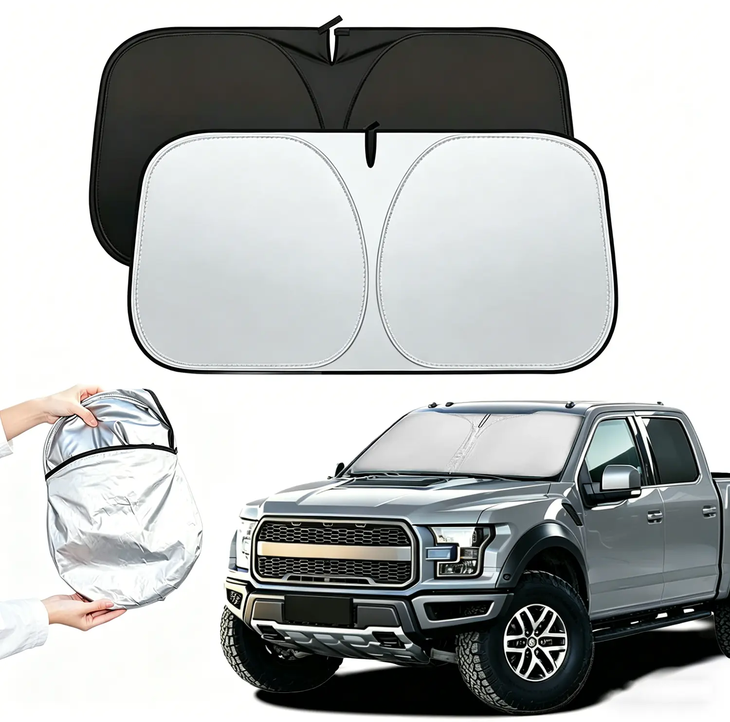 for Ford F150 F-150 F250 F350 F450 2015-2020 Sun Shade Sunshade Windshield Cover - 4 Layers Front Window Shade 250T Foldable Shade Custom Sun Visor Blocks UV Rays Truck Accessories