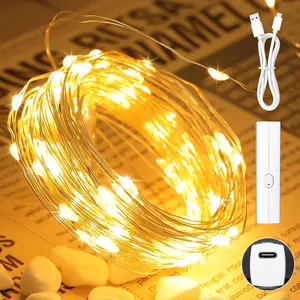 Lipstick Rechargeable Fairy Lights, 1 Pack Twinkle Lights Battery Operated, Mini Indoor LED String Lights with Timer for Vine, Bedroom, Christmas, Parties, Wedding, Decoration (10M/33FT)