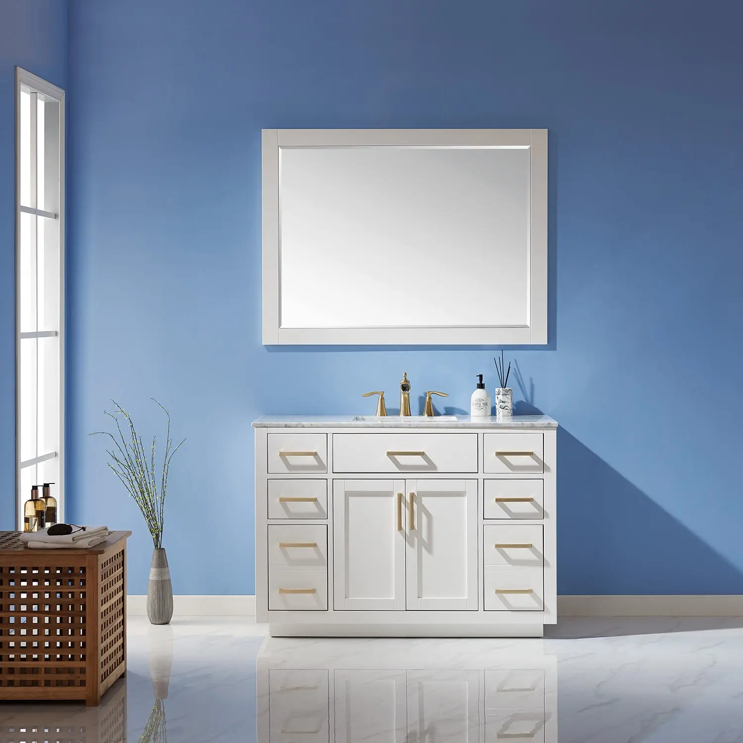 Altair Design Ivy 48" Single Bathroom Vanity Set in White and Carrara White Marble Countertop