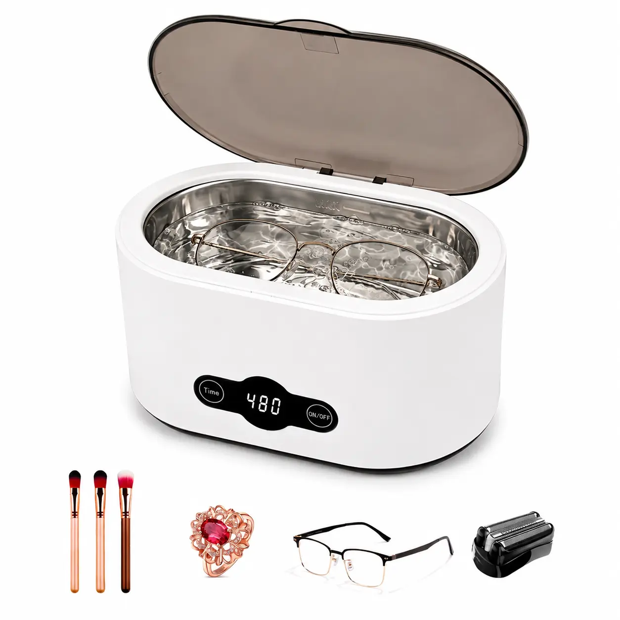 45KHz Power Ultrasonic Cleaner Machine with Stainless Steel Tank, 360° Cleaning, Standard Plug for Home Users, Jewelry, Glasses, Corded Household/Commercial Cleaning Equipment