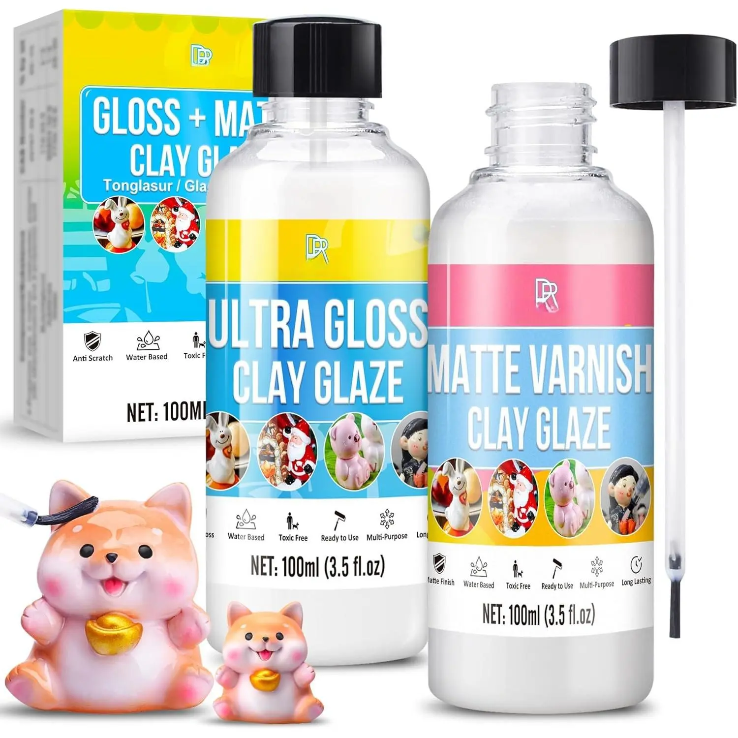 Air Dry Clay  Kit - 7oz Polymer Clay  & Varnish for Air Dry Clay - High Gloss & Matte Sealant, , Scratch-Resistant Finish for Pottery, Sculptures & Ceramics,  Clay Gloss
