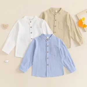 REDWOON Kids Boys Cotton Henley Shirt Button Down Shirt Long Sleeve T Shirt Beach Shirt Tee Casual Solid Tops 3-8T