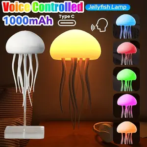 2026 Voice-Controlled Jellyfish Night Light – RGB Gradient with Moving Tentacles, Touch-Sensitive & Auto Shut-Off, Holiday Atmosphere Decor, Smart Gift for Room Aesthetic Lovers, Glowing Aquarium Vibe