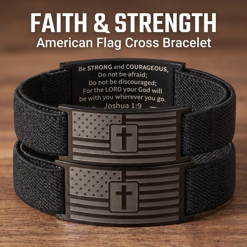 Christian Cross Bracelet for Men - Adjustable American Flag Bangle, Perfect Birthday, Father's Day & Christmas Gift for Dad, Son, Boyfriend