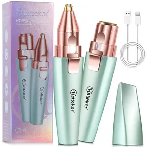 2 in 1 Electric Eyebrow Trimmer, 2pcs/set Portable Eyebrow Shaver with LED Light, USB Rechargeable Facial Hair Removal Tool for Women, Eyebrow Shaping Kit