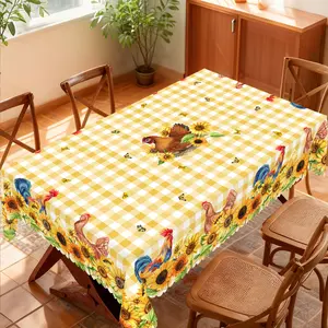 Spring Themed Tablecloth Sunflower Checkered Chicken Butterfly Print Multi Size Rectangle Round Tablecloth For Indoor Outdoor Kitchen Dining Patio Picnic Farmhouse Decoration Gift