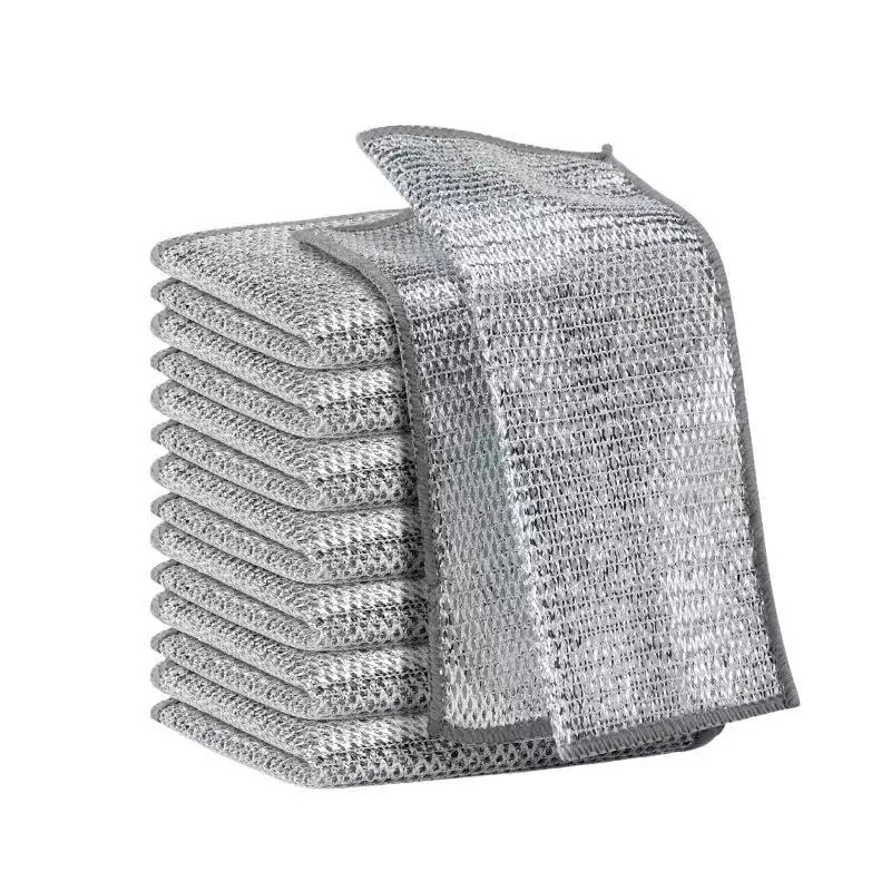 Multi-Use Home Cleaning Kit - 10-Count Synthetic Polyester Cloths, Durable Heavy-Duty Steel Mesh Scrubbers, Abrasive-Free Pads for Kitchenware, Pots, Desk, Floor, Sink, Toilet