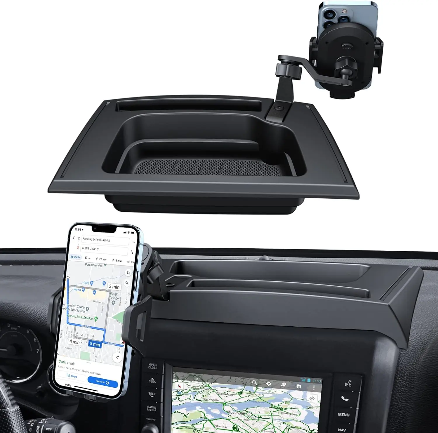 [BackToSchool]Upgraded Phone Mount for 2011-2017 Jeep Wrangler JK JKU, Multi-Mount Phone Holder Dash Tray Storage Box System Kit with Extension Arm Metal Rod Car Accessories Dashboard