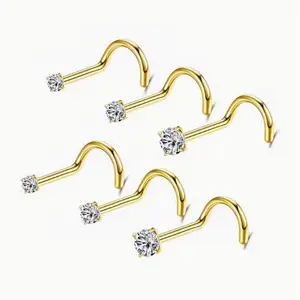 6pcs Sets Nose Ring Stud 20g 2-3mm Round Nose Stud Piercing Jewelry S Shaped Screw