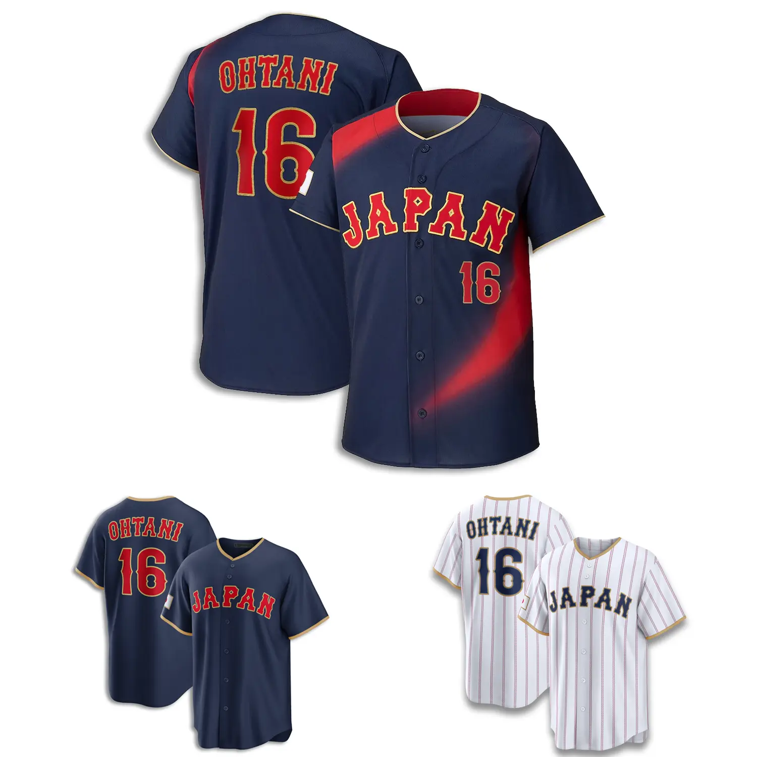 Men's Baseball Jersey NO.16 Ohtani, Sports Jersey Hip Hop Baseball, Japan National Team Button-Down Sports Top with Number 16 Back and Tournament Patches Top Training Shirt Quick Dry Mesh Polyester Classic Jersey