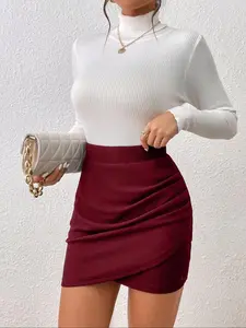 Women's Solid Color Ribbed Skirt, Casual Fashion Short Skirt for Daily Outdoor Wear, Ladies Bottoms for Summer, All Day Skort