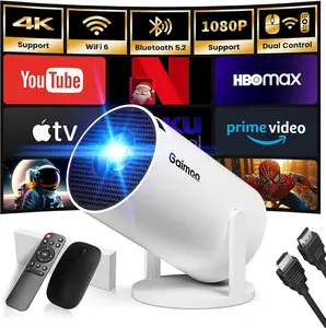 [US WAREHOUSE] Smart Projector HY300Pro+ with 4K Decode 290ANSI Lumens Auto Keystone Correction Built-in 5W speaker Dual WiFi6 Wireless BT5.4 Android 11 Native 1280*720P for Home Cinema Portable Movie Theater