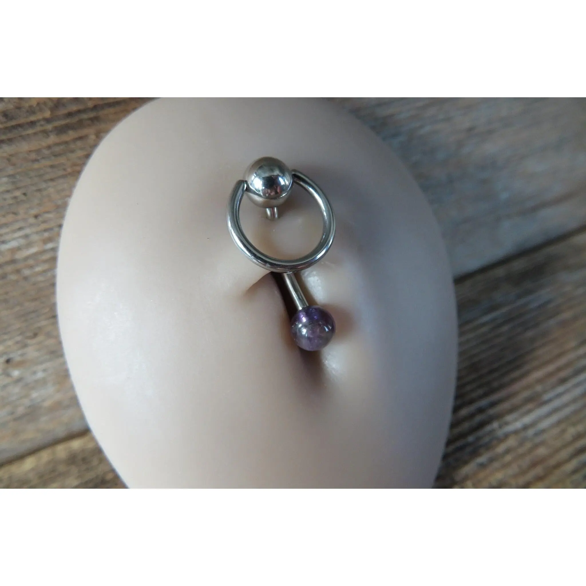 Vertical Hood Piercing Amethyst 14G 12G 10G Slave Ring VCH Curved Barbell Jewelry 14G (1.6mm) 12G (2.0mm) 10G (2.5mm) VCH Belly Ring