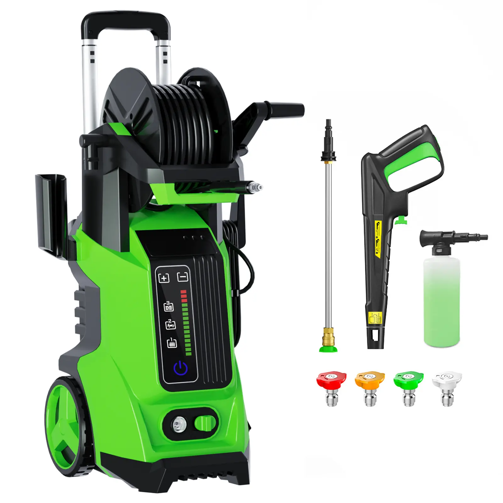 4500 PSI MAX Electric Pressure Washer 4.0GPM with Adj-15-Level Touch Screen, Multi-Functional Jet Cleaning Design, Ergonomic Handle, Wheel Mobility Frame and Full Matching Accessories Set for Home, Driveway, Patio, Fence, Yard, Garage, Furniture Cleaning