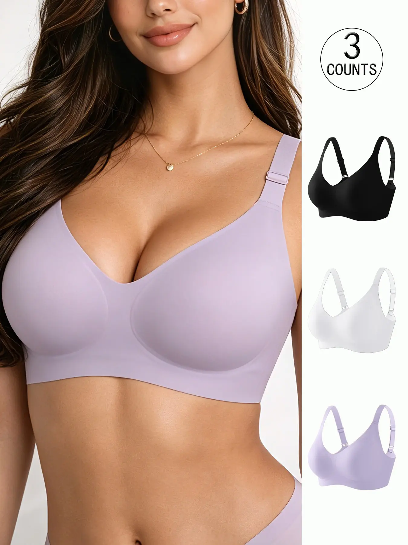 3 pack / 6 colors, women's seamless, Smooth jelly bra, Elastic bra, four rows of three hooks, push-up and lift, adjustable sports vest, suitable for daily wear, parties, yoga, comfortable, breathable, skin-friendly and slimming, women's non-wire bra