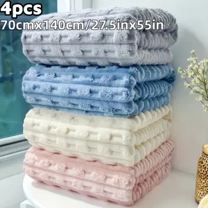 4pcs Light Luxury Tuff Velvet Checkered Bath Towels 70*140cm, Soft Skin-Friendly Moisture Absorbent Quick Drying No Shedding, for Men Women Bathroom Beach Swimming