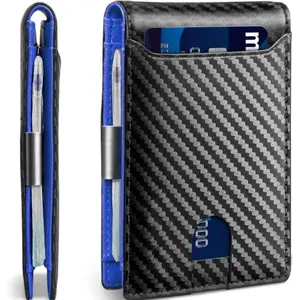 【Father's Day】Carbon Fiber Slim Wallet for Men - RFID Blocking Bifold Leather Money Clip - Thin Credit Card Holder with - Dry Clean Only